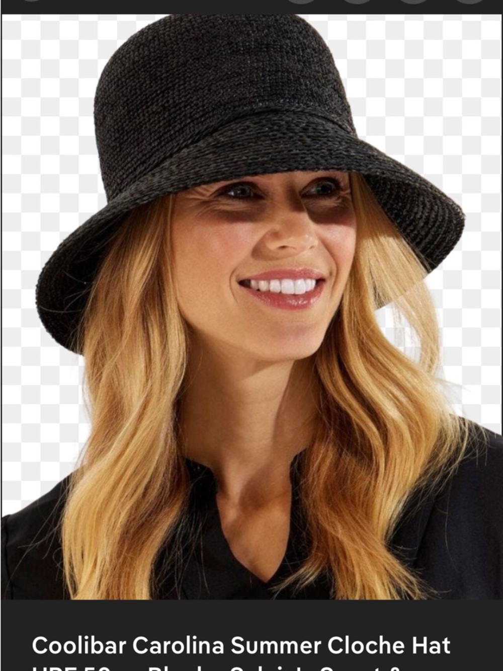 Coolibar Black Woven Straw Bucket Hat 50 spf NWT